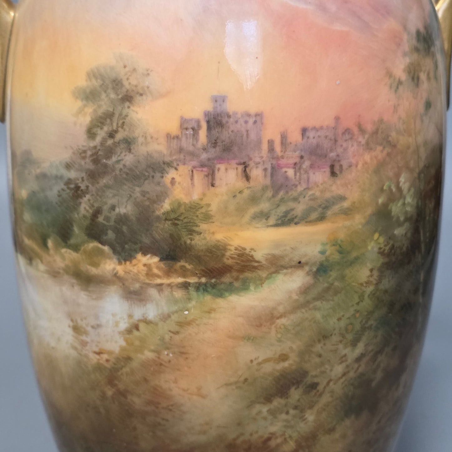 Royal Doulton John.H.Plant Handpainted Vase Windsor Castle C1910