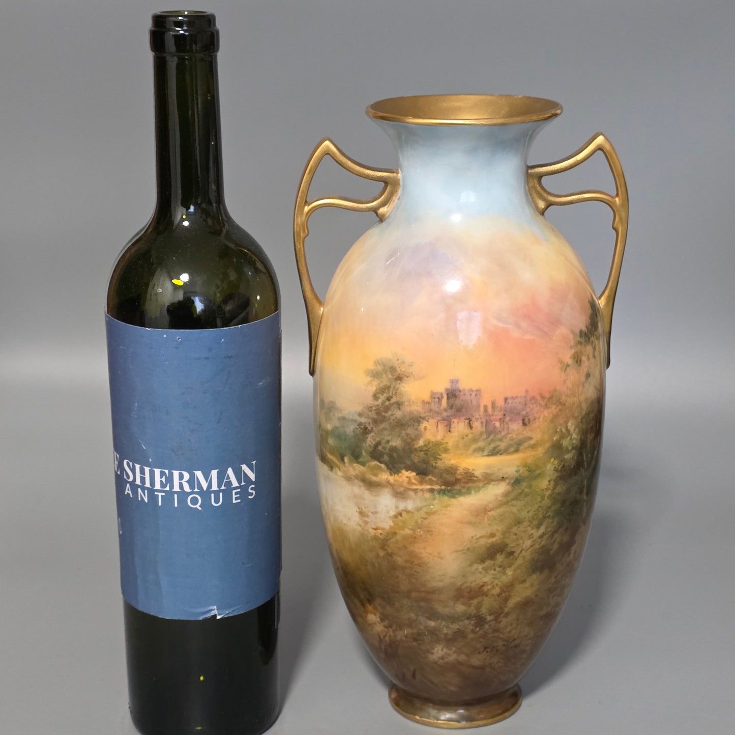 Royal Doulton John.H.Plant Handpainted Vase Windsor Castle C1910