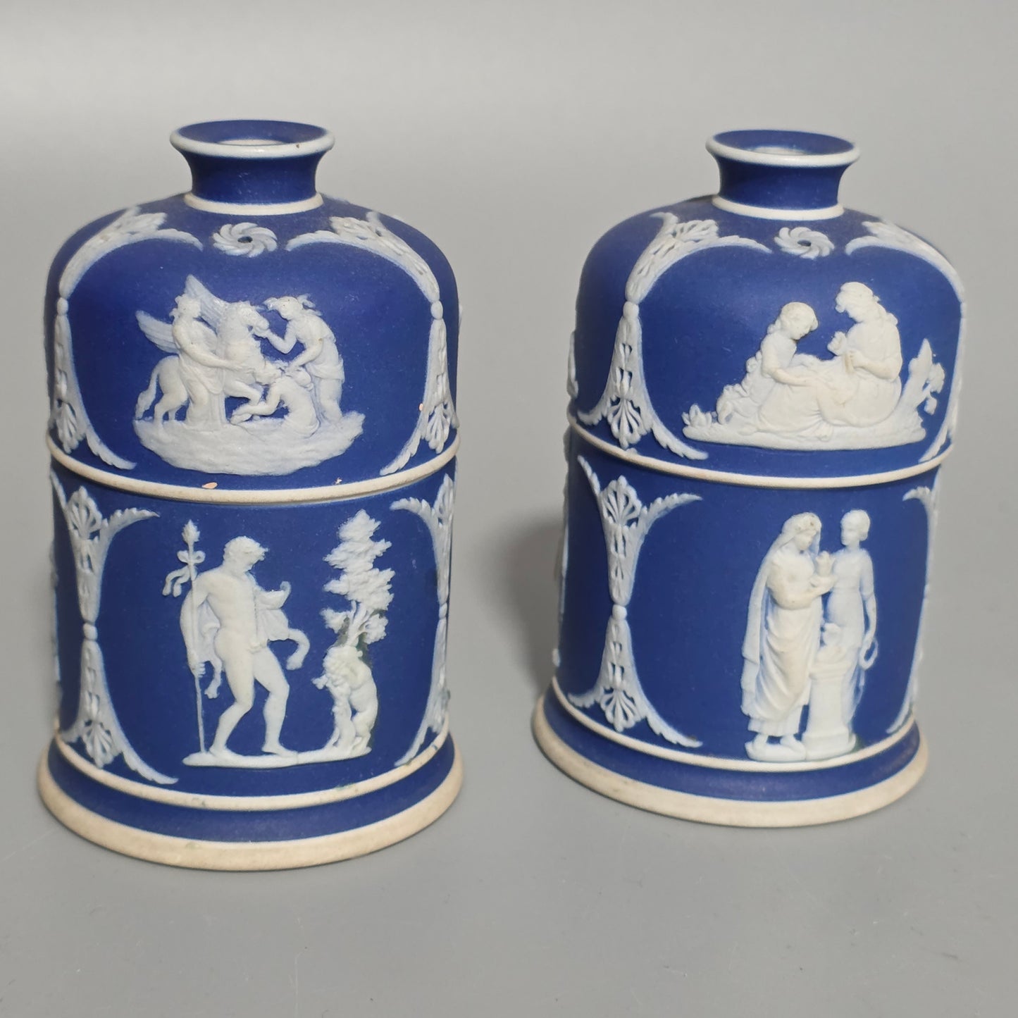 Rare 19th-century Wedgwood Jasperware Match Boxes Taper Top (pair)