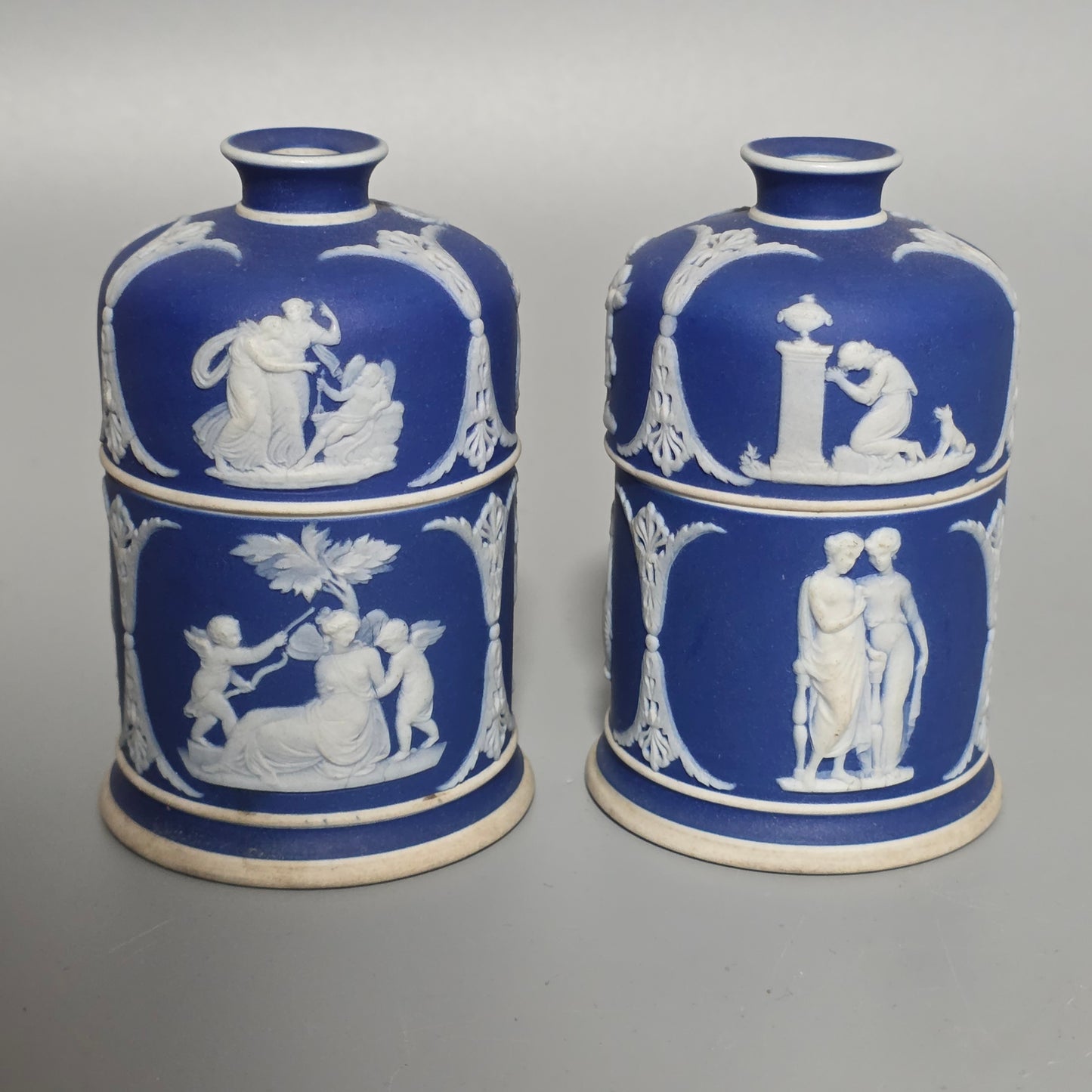 Rare 19th-century Wedgwood Jasperware Match Boxes Taper Top (pair)
