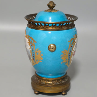 Exquisite 19thc Gilt Bronze Mounted Painted Sevres Vase 21,5cm