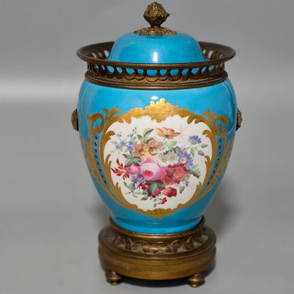 Exquisite 19thc Gilt Bronze Mounted Painted Sevres Vase 21,5cm