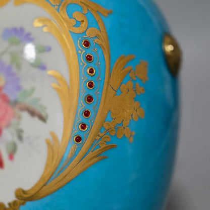 Exquisite 19thc Gilt Bronze Mounted Painted Sevres Vase 21,5cm