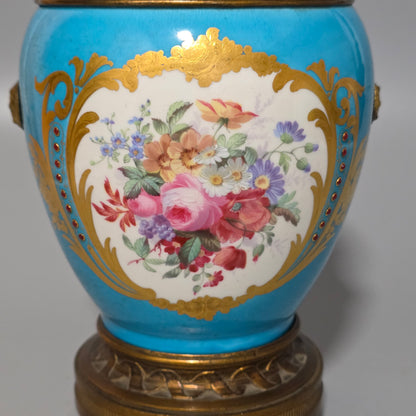 Exquisite 19thc Gilt Bronze Mounted Painted Sevres Vase 21,5cm