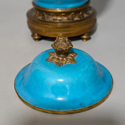 Exquisite 19thc Gilt Bronze Mounted Painted Sevres Vase 21,5cm