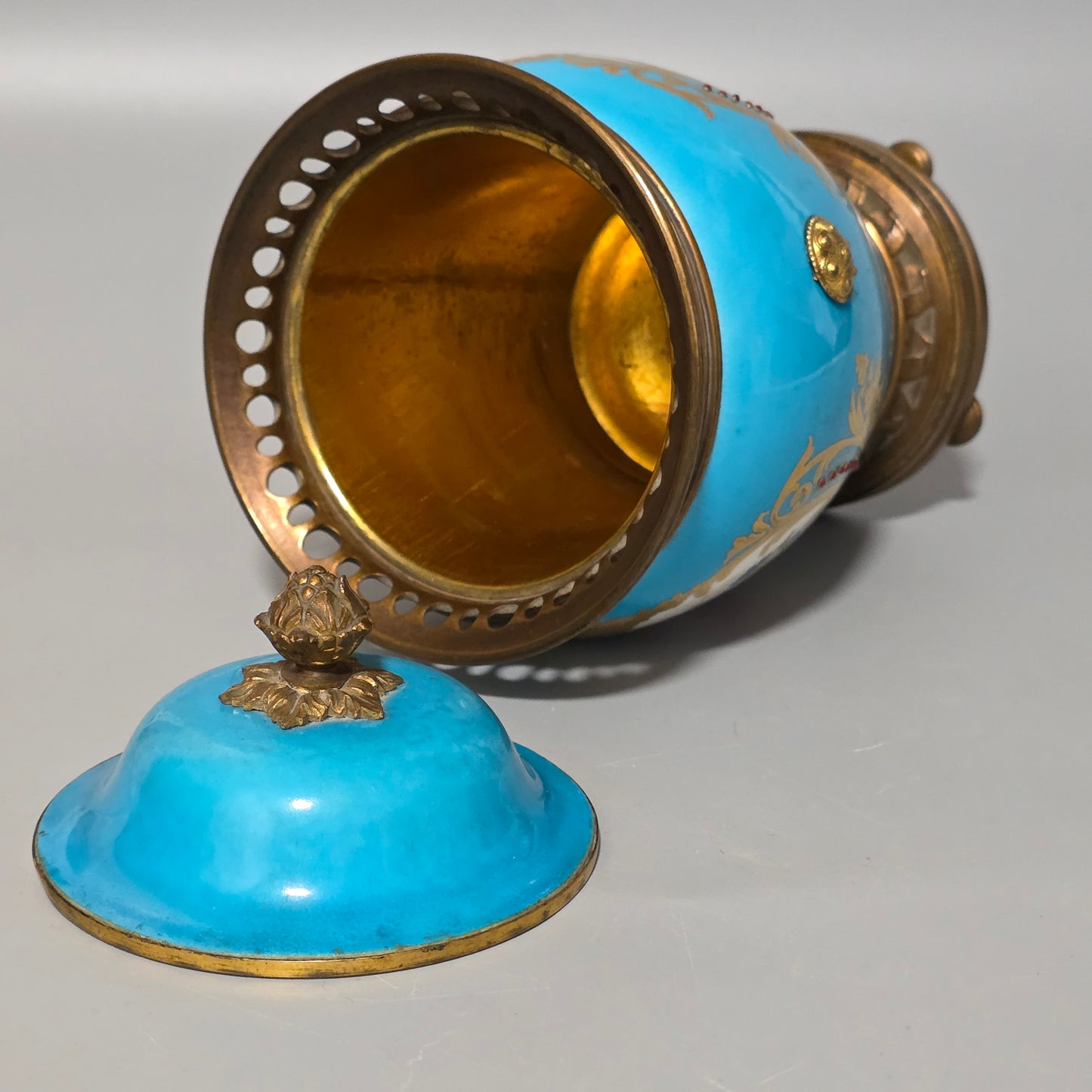 Exquisite 19thc Gilt Bronze Mounted Painted Sevres Vase 21,5cm