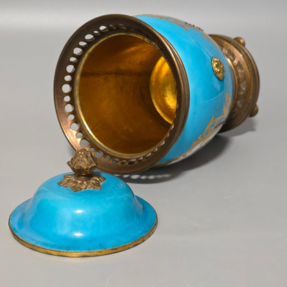Exquisite 19thc Gilt Bronze Mounted Painted Sevres Vase 21,5cm