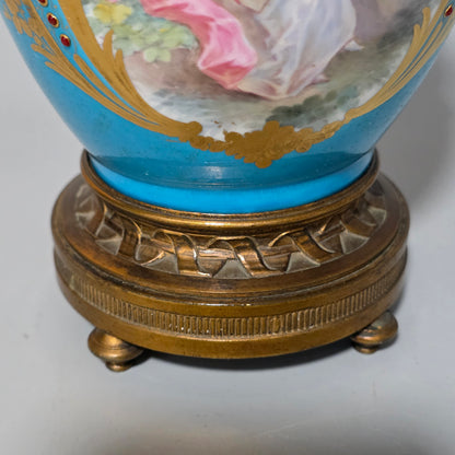 Exquisite 19thc Gilt Bronze Mounted Painted Sevres Vase 21,5cm