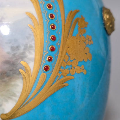 Exquisite 19thc Gilt Bronze Mounted Painted Sevres Vase 21,5cm