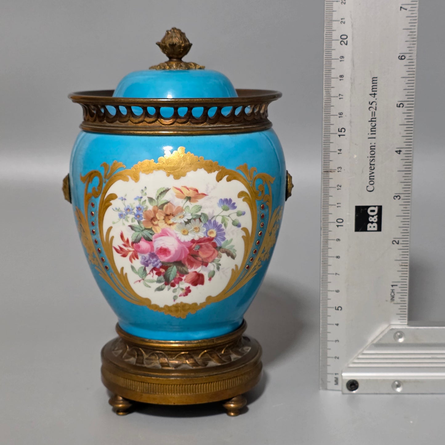 Exquisite 19thc Gilt Bronze Mounted Painted Sevres Vase 21,5cm