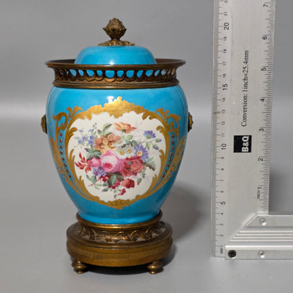 Exquisite 19thc Gilt Bronze Mounted Painted Sevres Vase 21,5cm