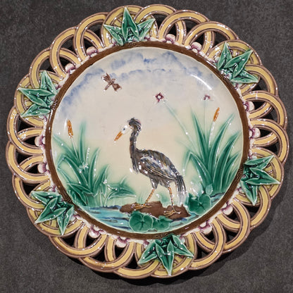 Wedgwood Majolica Heron Plate - Joseph Théodore Deck – England, 1871
