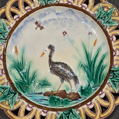 Wedgwood Majolica Heron Plate - Joseph Théodore Deck – England, 1871