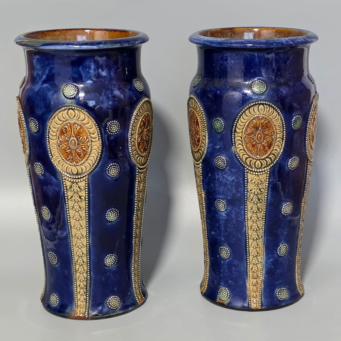 Quality Pair of Large Antique Royal Doulton Vases by Ethel Beard (1923–1927)