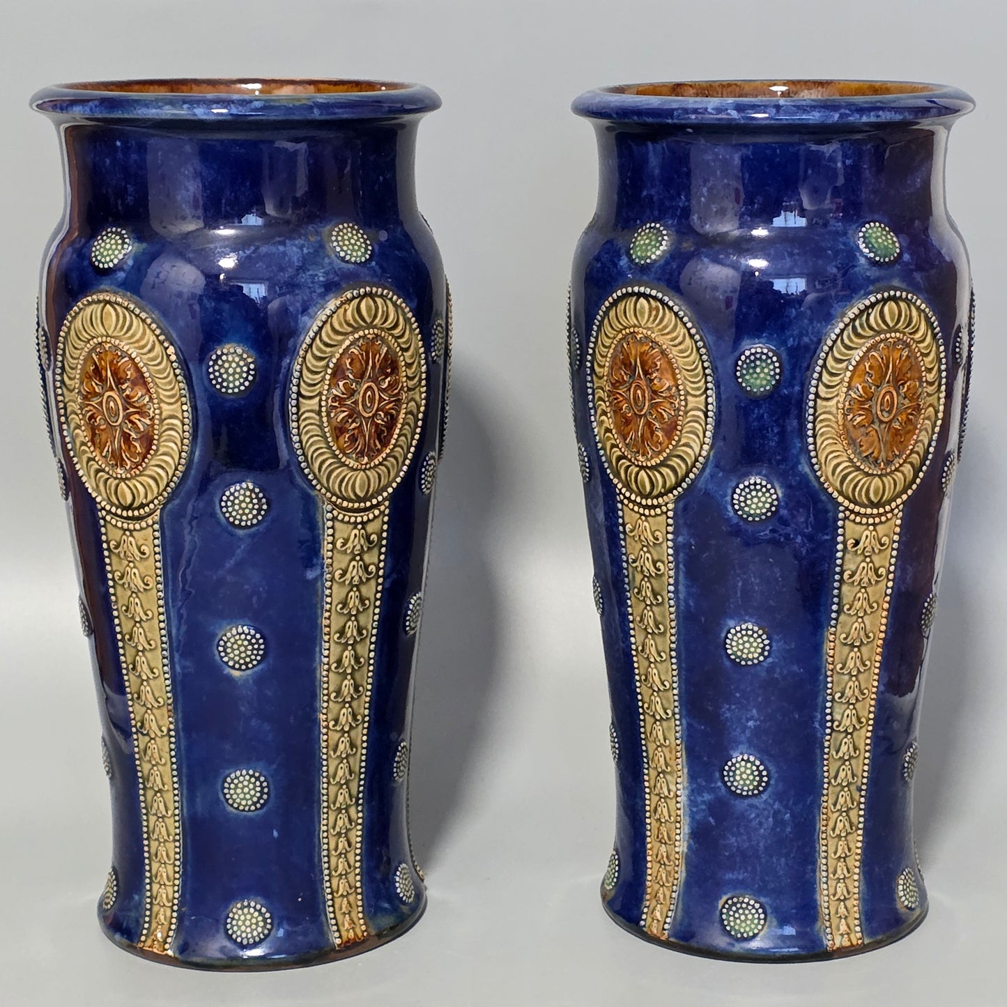 Quality Pair of Large Antique Royal Doulton Vases by Ethel Beard (1923–1927)
