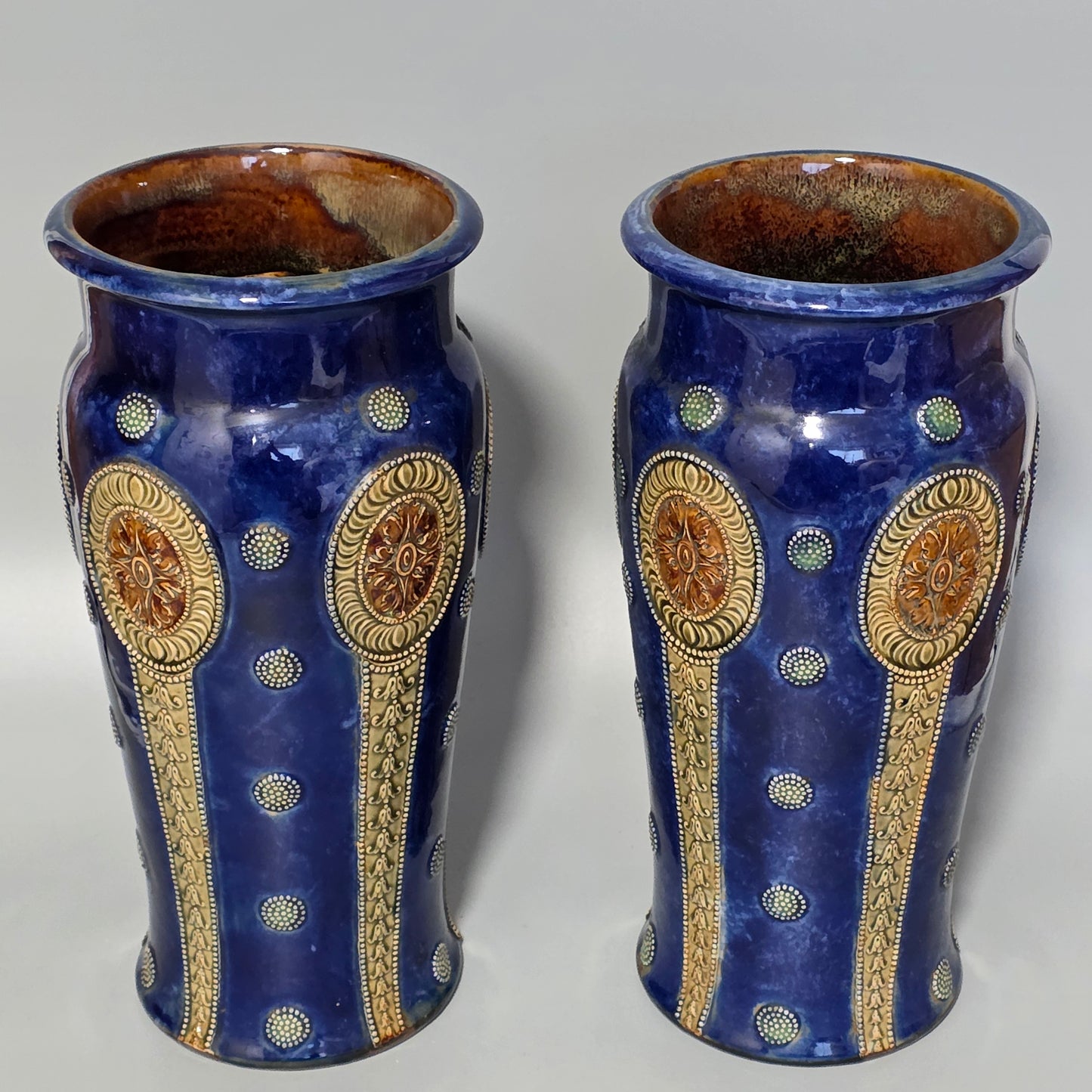 Quality Pair of Large Antique Royal Doulton Vases by Ethel Beard (1923–1927)