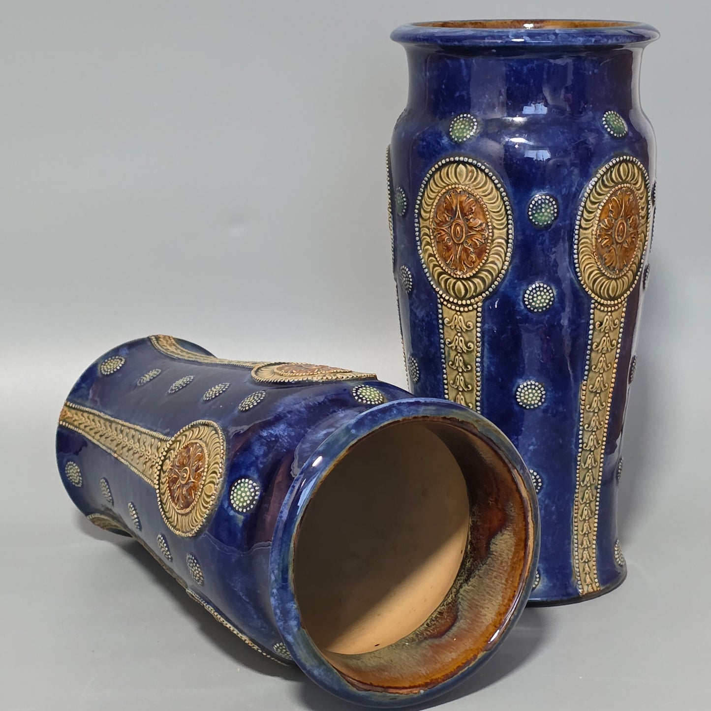 Quality Pair of Large Antique Royal Doulton Vases by Ethel Beard (1923–1927)