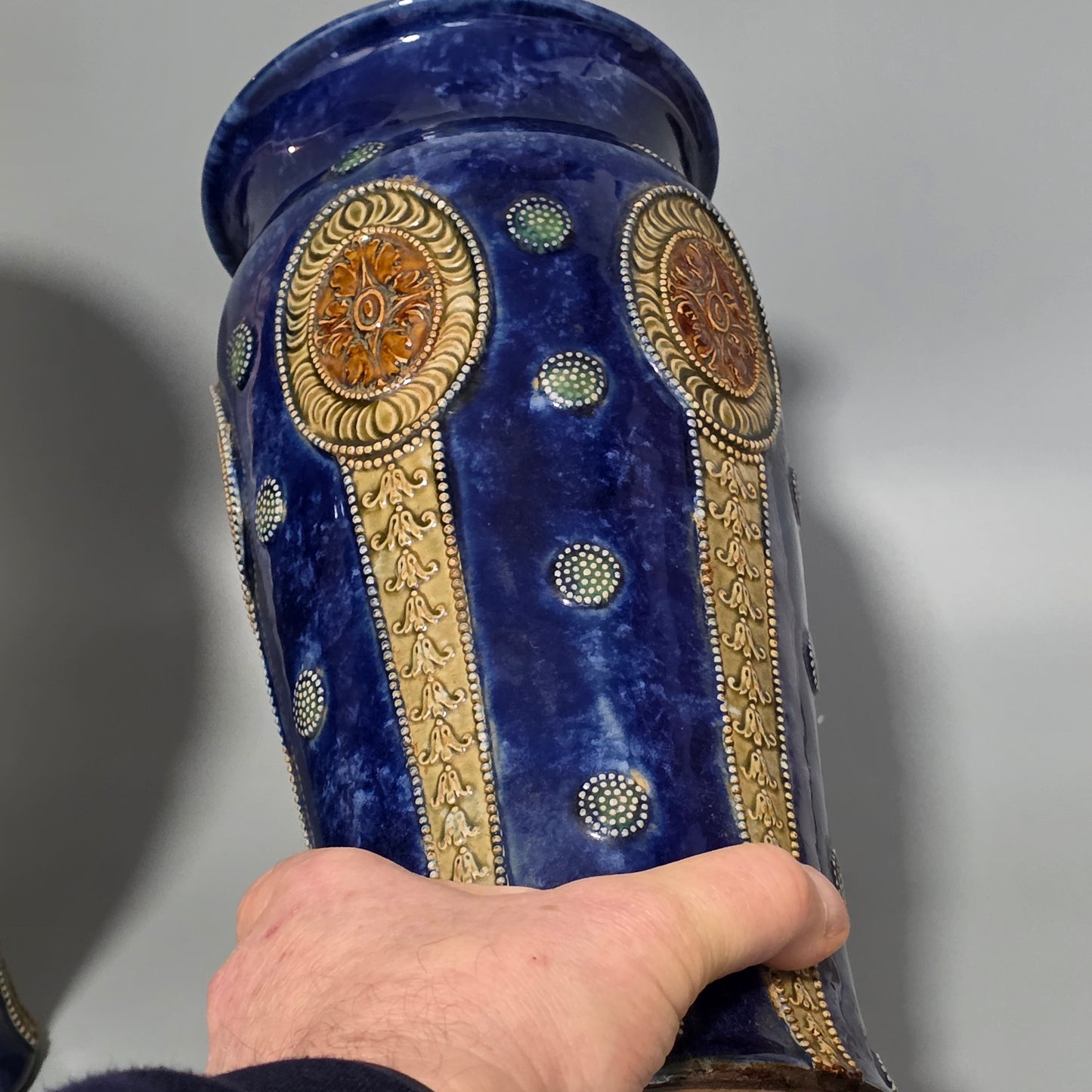 Quality Pair of Large Antique Royal Doulton Vases by Ethel Beard (1923–1927)