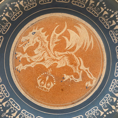 Unusual Arts & Crafts Unglazed Charger Dragon & Crown - Signed C1909