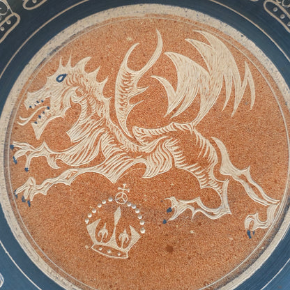 Unusual Arts & Crafts Unglazed Charger Dragon & Crown - Signed C1909