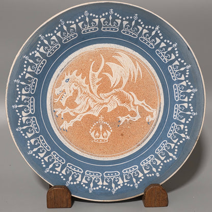 Unusual Arts & Crafts Unglazed Charger Dragon & Crown - Signed C1909