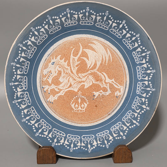 Unusual Arts & Crafts Unglazed Charger Dragon & Crown - Signed C1909