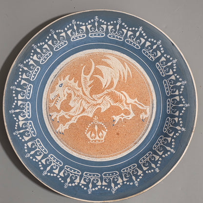Unusual Arts & Crafts Unglazed Charger Dragon & Crown - Signed C1909