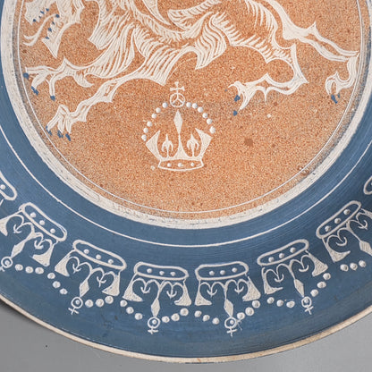 Unusual Arts & Crafts Unglazed Charger Dragon & Crown - Signed C1909