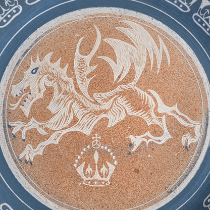 Unusual Arts & Crafts Unglazed Charger Dragon & Crown - Signed C1909