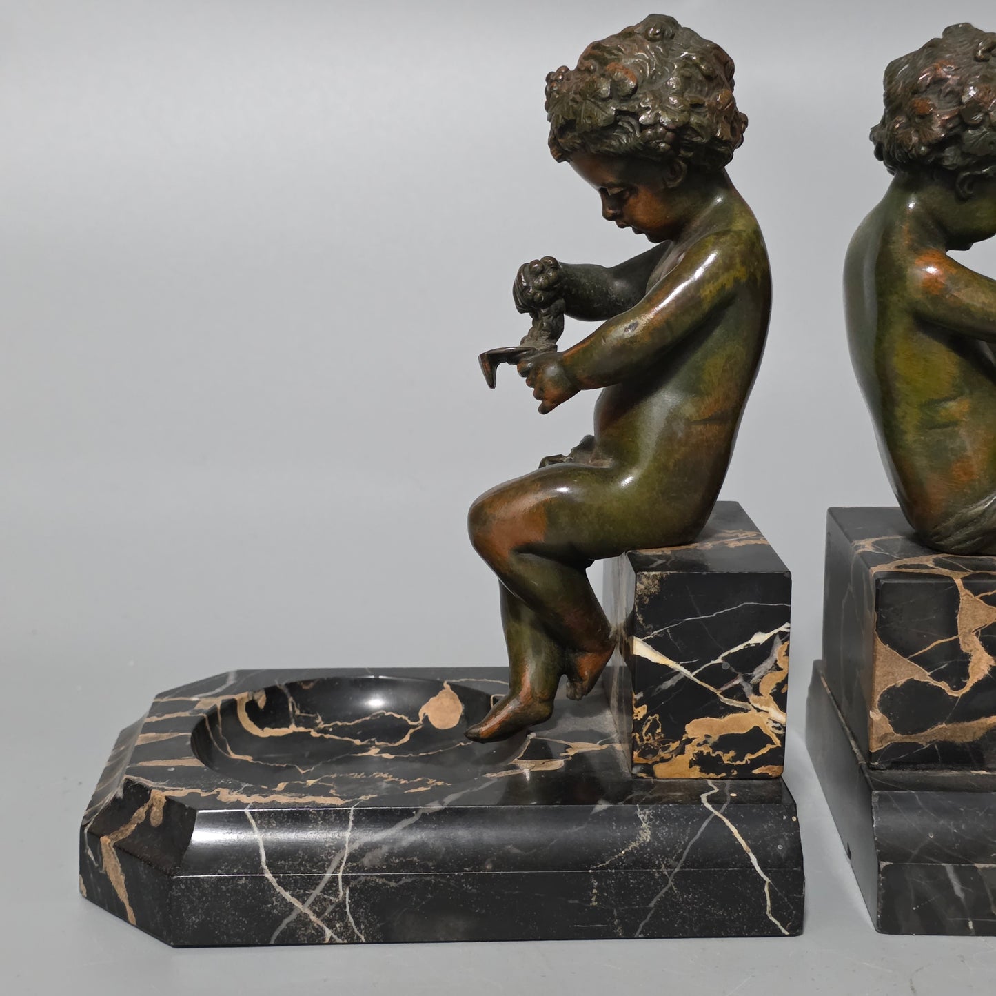 Charming Pair Of Early 20th Century Bronze & Marble Bookends