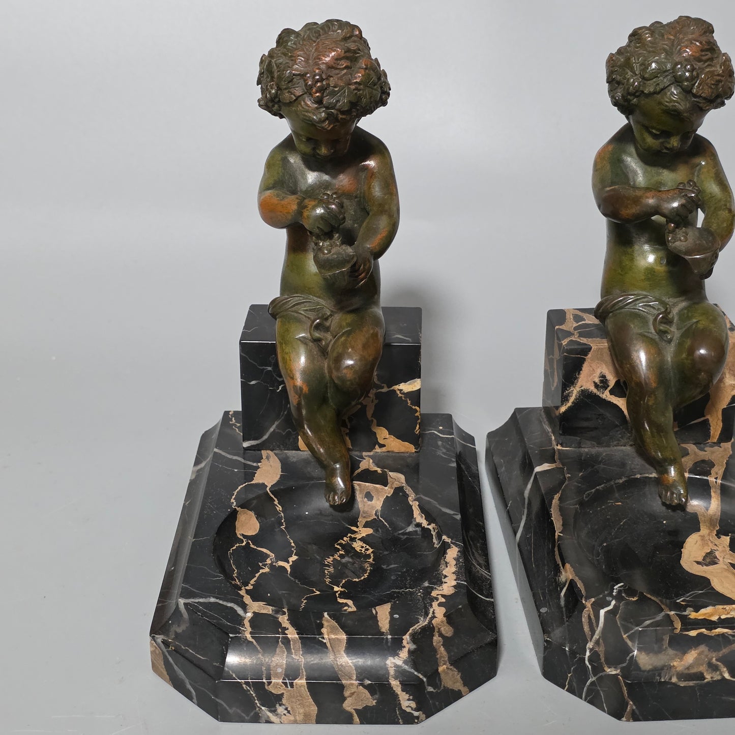 Charming Pair Of Early 20th Century Bronze & Marble Bookends