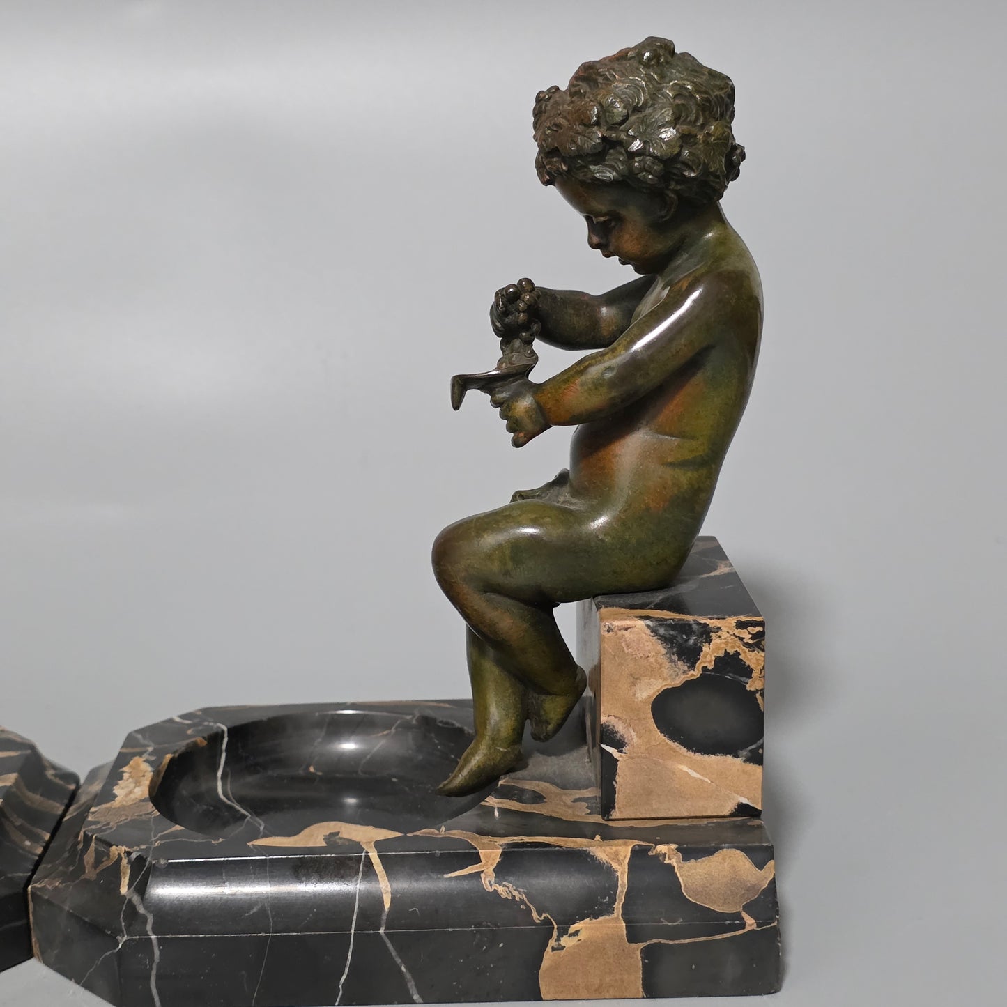 Charming Pair Of Early 20th Century Bronze & Marble Bookends