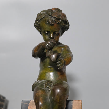 Charming Pair Of Early 20th Century Bronze & Marble Bookends