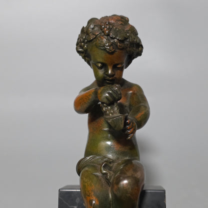Charming Pair Of Early 20th Century Bronze & Marble Bookends