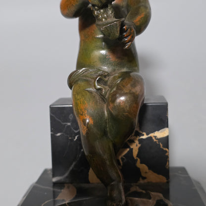 Charming Pair Of Early 20th Century Bronze & Marble Bookends