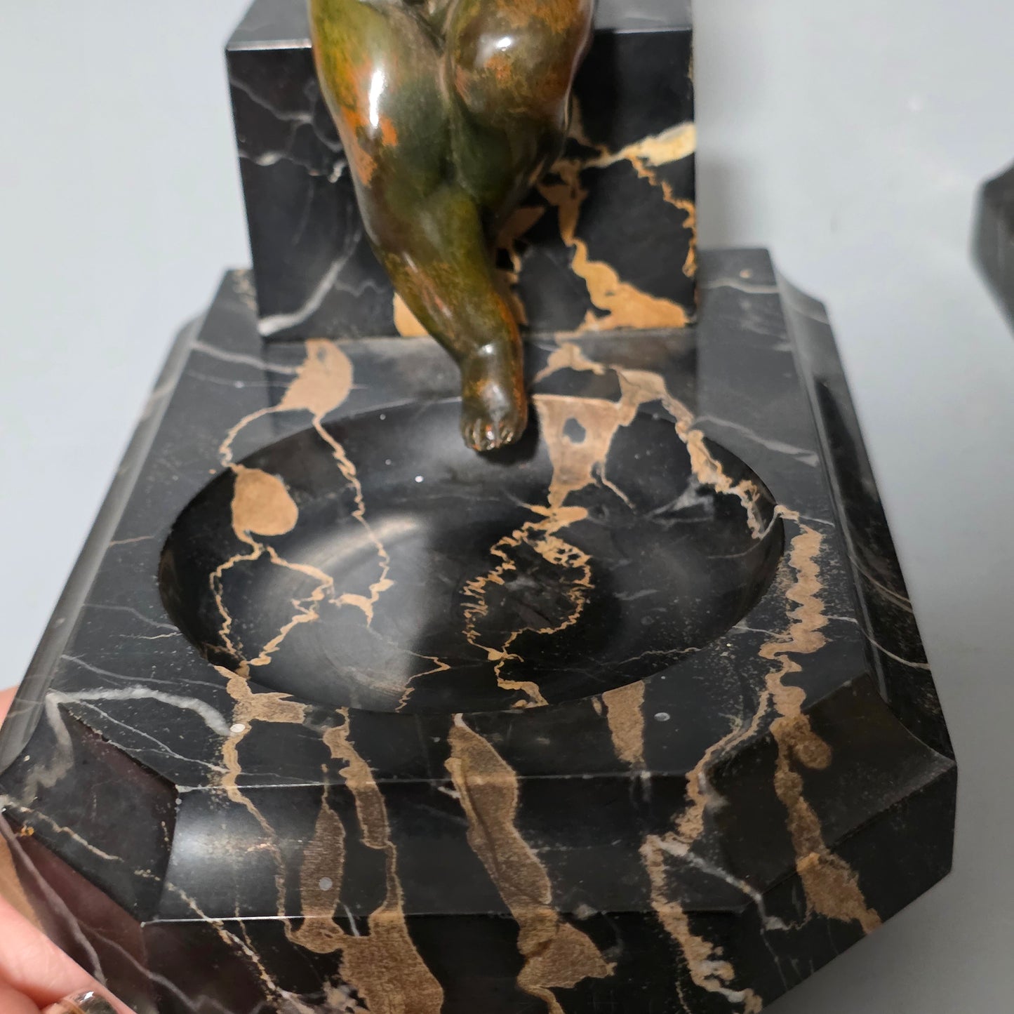 Charming Pair Of Early 20th Century Bronze & Marble Bookends