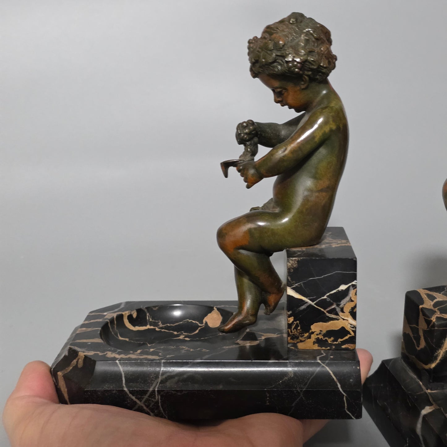 Charming Pair Of Early 20th Century Bronze & Marble Bookends