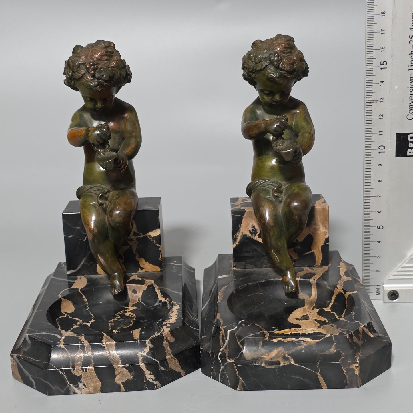 Charming Pair Of Early 20th Century Bronze & Marble Bookends