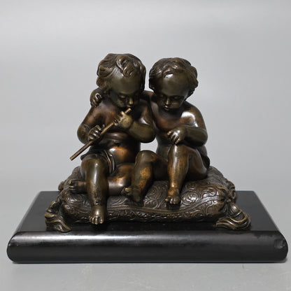 Charming Pair Of Early 20th Century Bronze & Marble Bookends