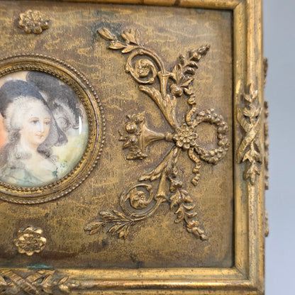 Antique French Gilt Bronze Brass Jewellery Casket Miniature Portrait Box 19thc