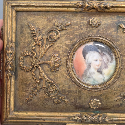 Antique French Gilt Bronze Brass Jewellery Casket Miniature Portrait Box 19thc