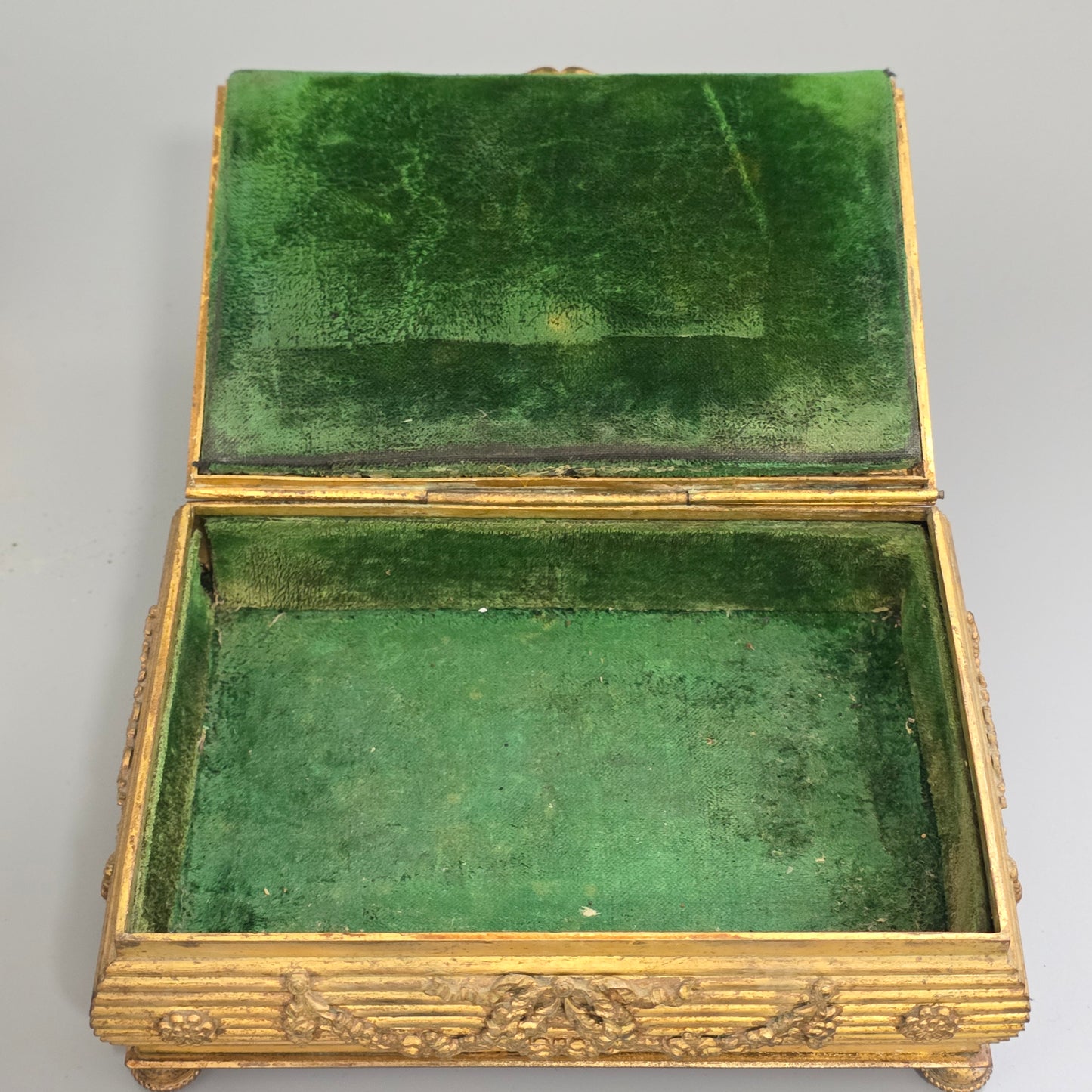 Antique French Gilt Bronze Brass Jewellery Casket Miniature Portrait Box 19thc