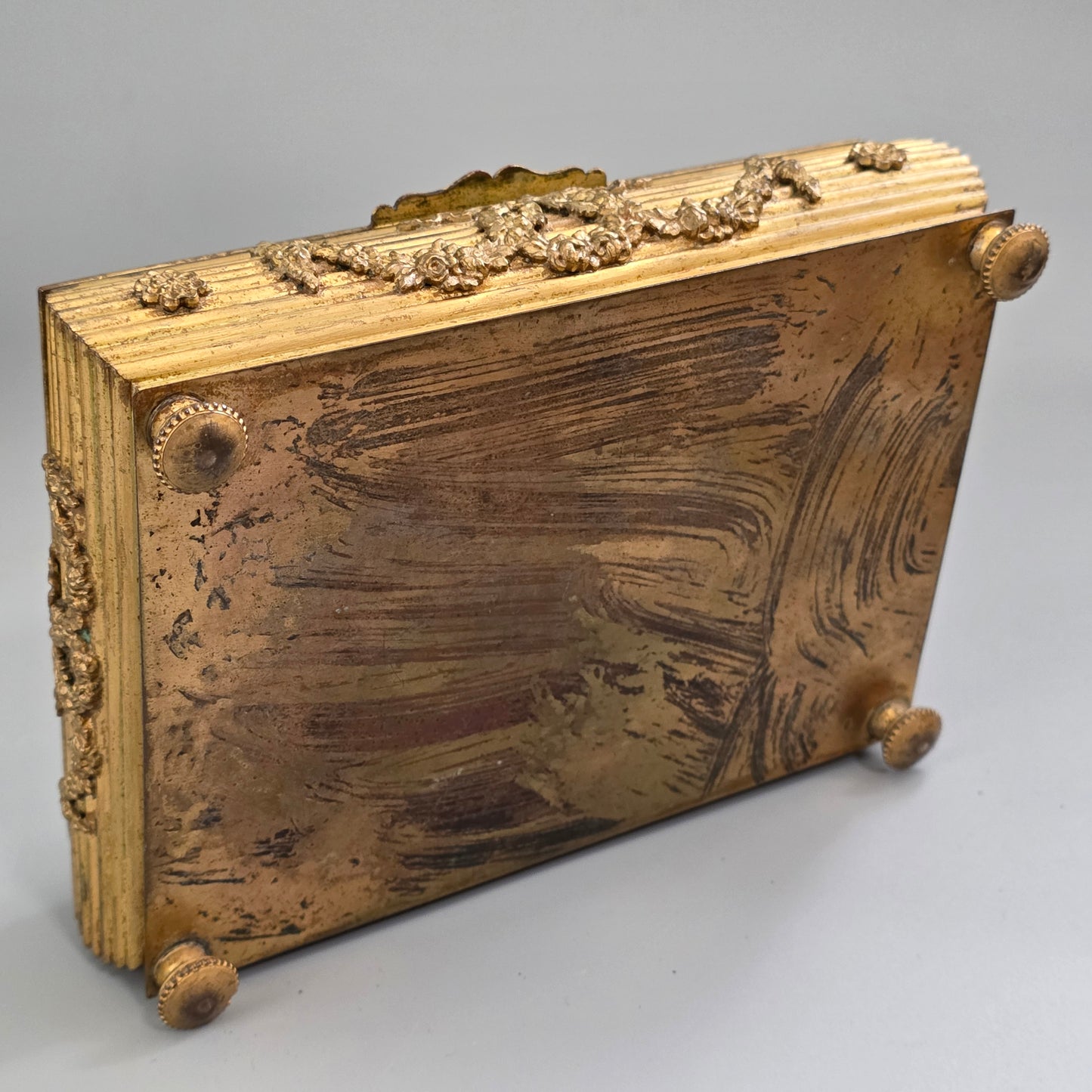 Antique French Gilt Bronze Brass Jewellery Casket Miniature Portrait Box 19thc