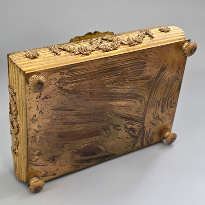 Antique French Gilt Bronze Brass Jewellery Casket Miniature Portrait Box 19thc