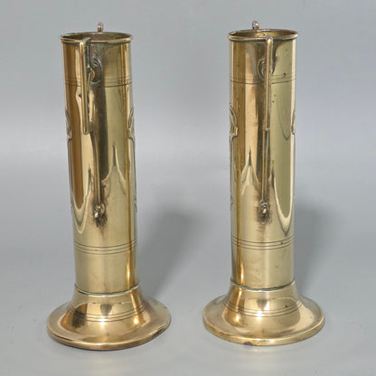 Pair Antique Arts & Crafts Brass Twin Handled Vases C1910 Decorative Brass Urns