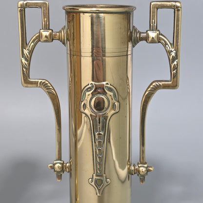Pair Antique Arts & Crafts Brass Twin Handled Vases C1910 Decorative Brass Urns