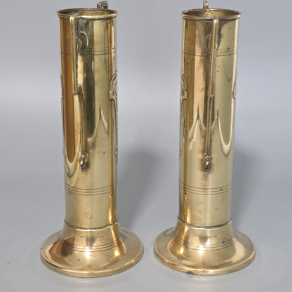 Pair Antique Arts & Crafts Brass Twin Handled Vases C1910 Decorative Brass Urns