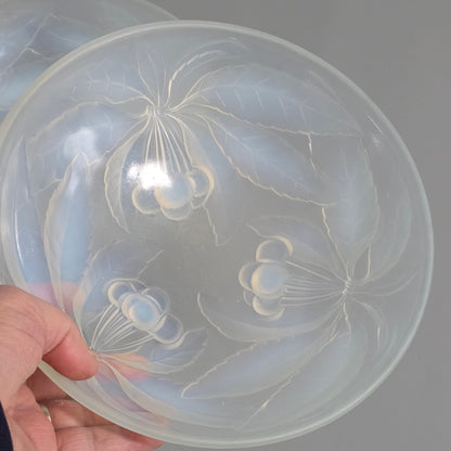 Pair of Signed 1930s French Opalescent Glass Bowls – G Vallon – Vintage Cherries Design