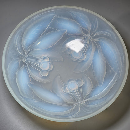 Pair of Signed 1930s French Opalescent Glass Bowls – G Vallon – Vintage Cherries Design