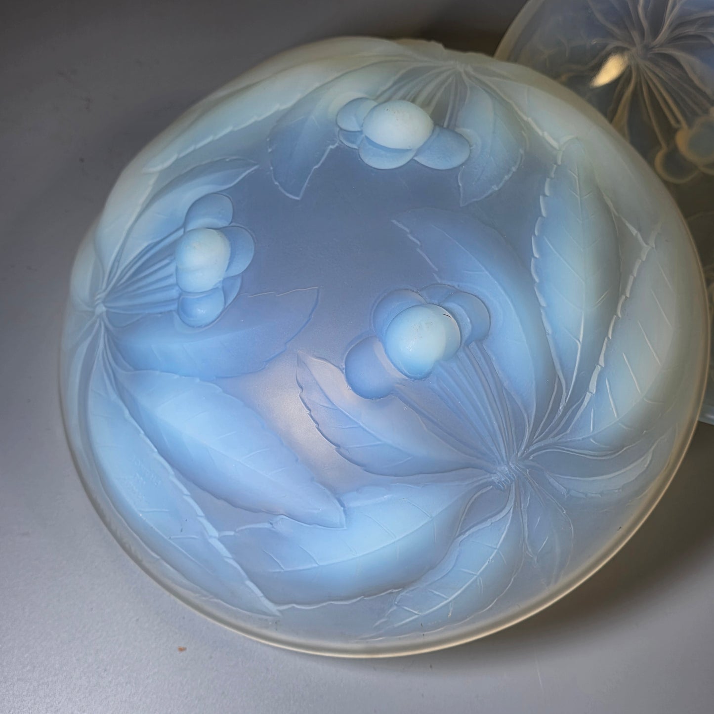 Pair of Signed 1930s French Opalescent Glass Bowls – G Vallon – Vintage Cherries Design
